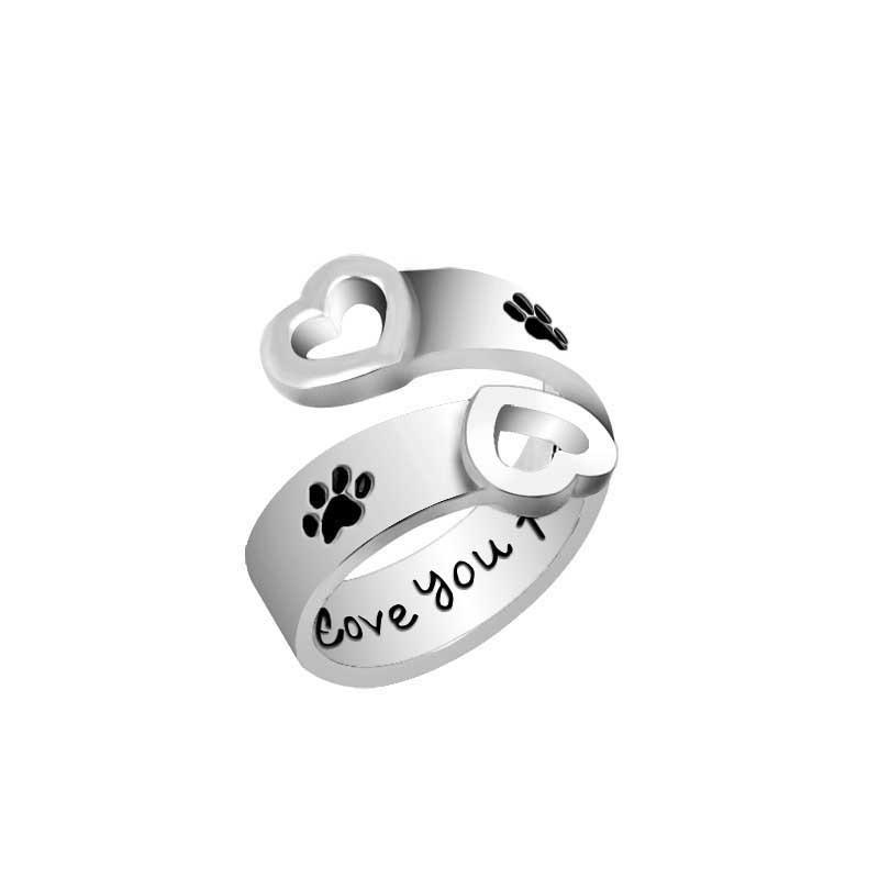 I will love you forever heart-shaped dog paw hollow ring, European and American jewelry