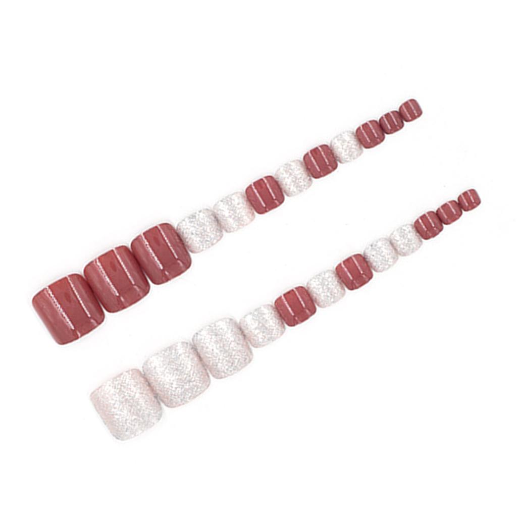 24pcs Soft Glitter Fake Toenails Solid & Glitter Minimalist Press-on Toenails for Shopping Traveling Dating