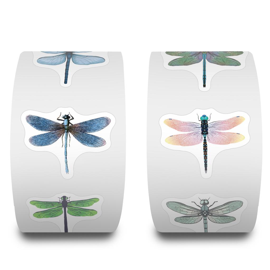 500/roll Colored Dragonfly Roll Sticker Cute Animal Children DIY Skateboard Suitcase Roll Sticker