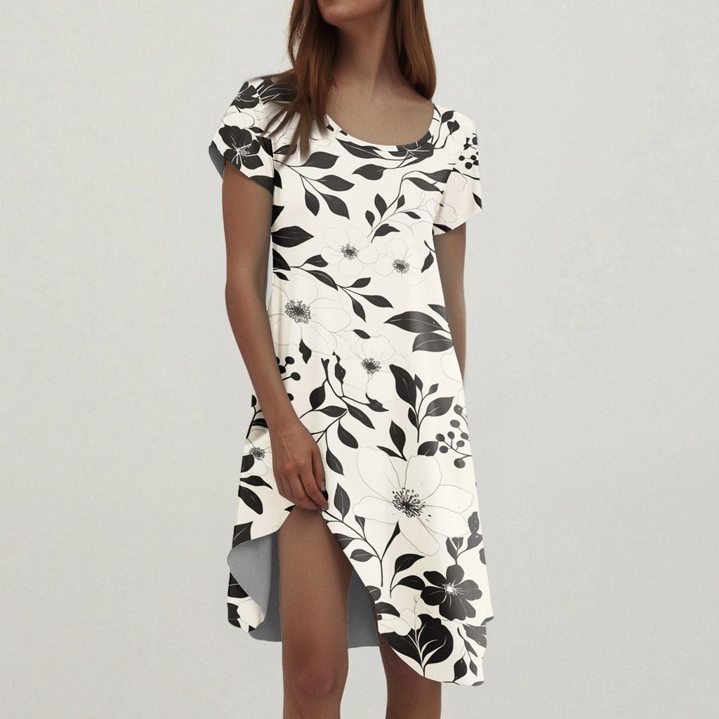 Women's Casual Short Sleeved Dress With Floral Print And Pocket Design And Pocket Design