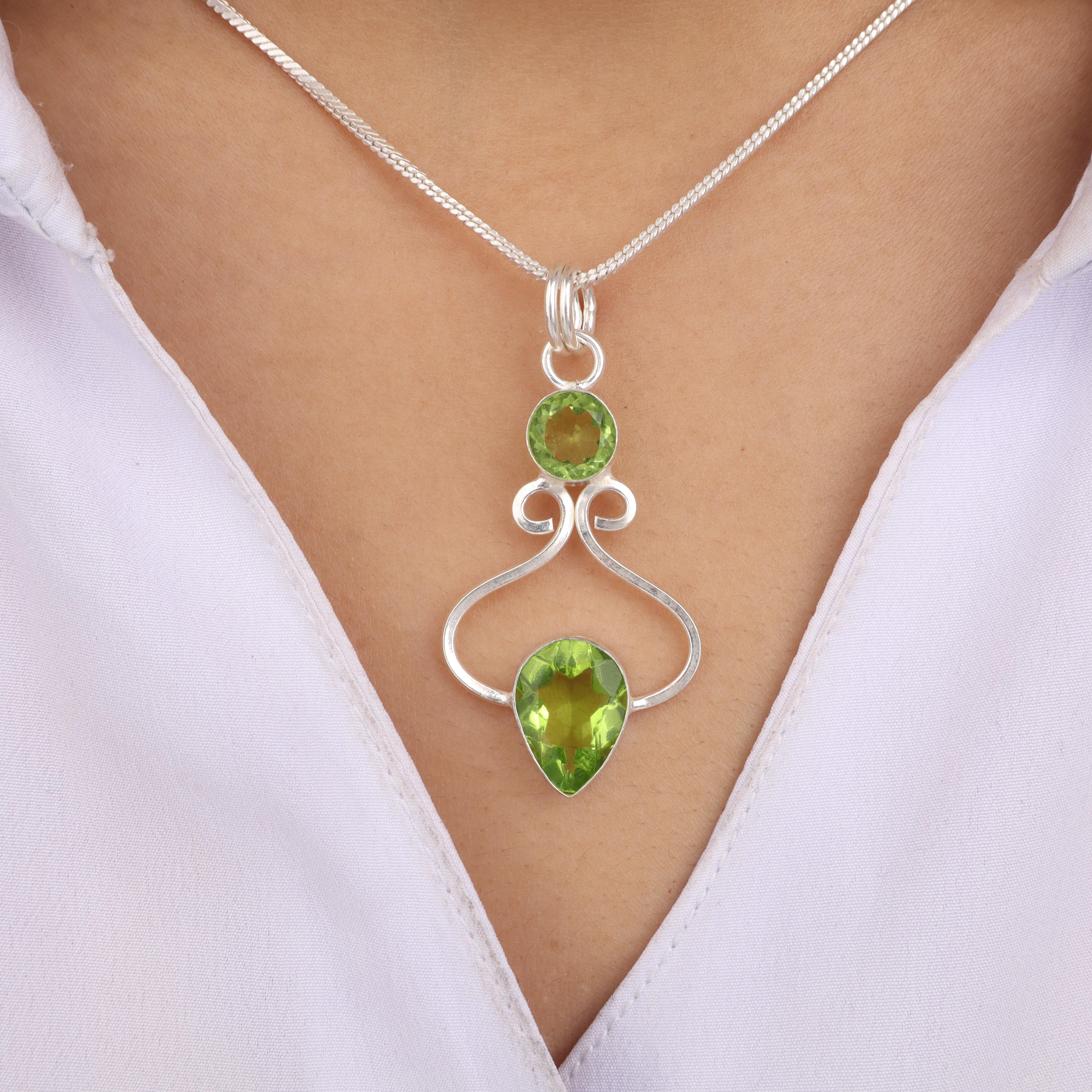Перидот Драгоценный Камень 925 Проба Стерлинговое Серебро Дизайнерский Ручная Работа Красивый Кулон 1.60  Для Свадебного Подарка PP-13-5