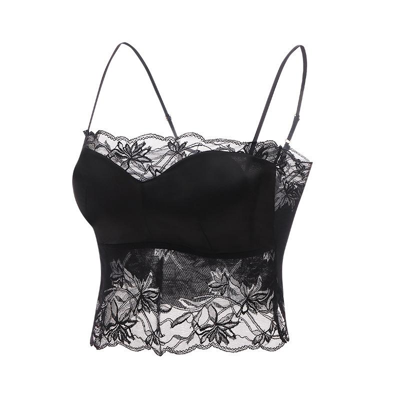 Silk satin beautiful back sling, latex cup mulberry silk thin gathering base underwear lace sexy M чёрный
