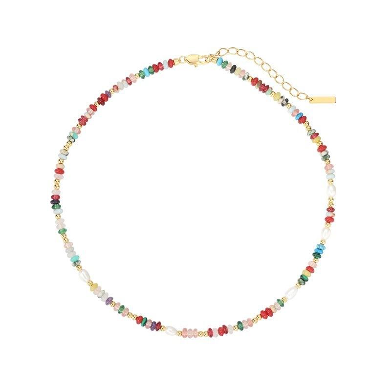 Natural freshwater colorful dopamine stone beaded pearl necklace for women, high-end luxury niche clavicle chain choker40CM