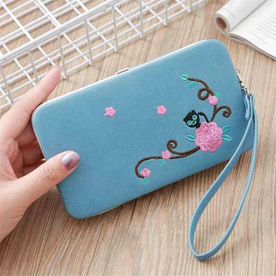 Fashion Females Flower Embroidery Long Wallet Ladies Wallet Women Cell Phone Bag
