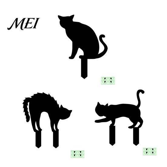 Durable Halloween Yard Signs Garden Stake, Black Cat Sign with Glow-in-the-dark Stakes Eyes, Waterproof Spooky Ghost Silhouette for Lawn Pathway