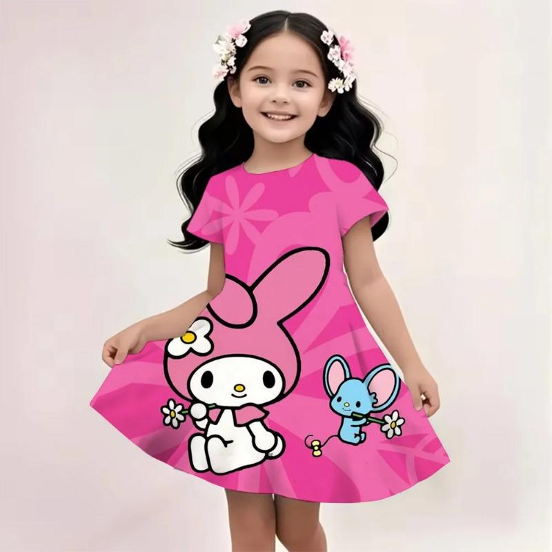 Sanrio New Summer Girls Dress Hello Kitty 3D Printed Fashionable Cartoon Cute Princess Girls Clothes Skirt