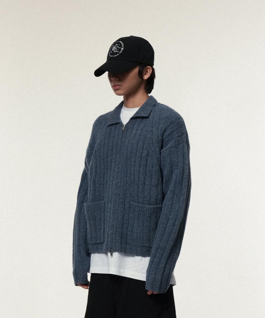 Idws Wave Line Boucle Collar Knit Blue