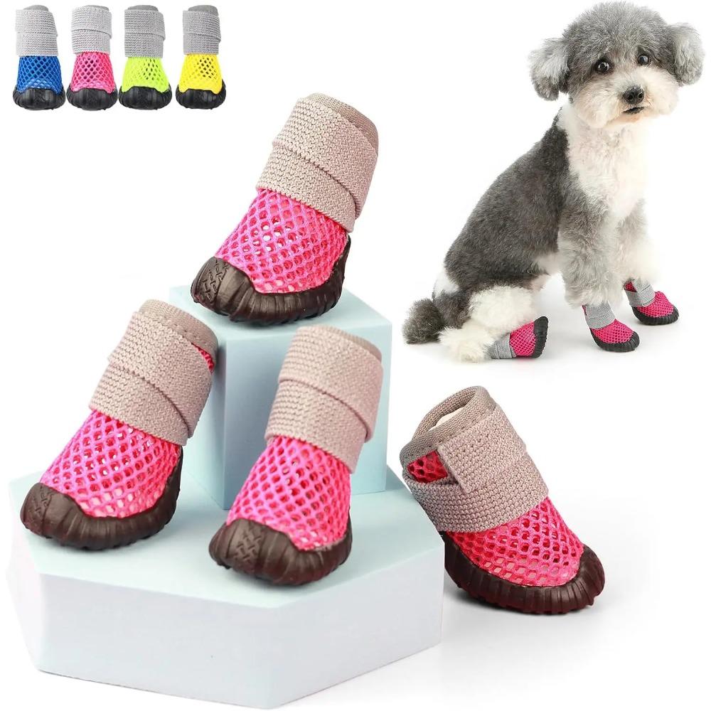 Breathable Mesh Small Dog Shoes, Anti-slip Rubber Sole, Adjustable Paw Protectors For Pavement, Walking Running Boots Summer