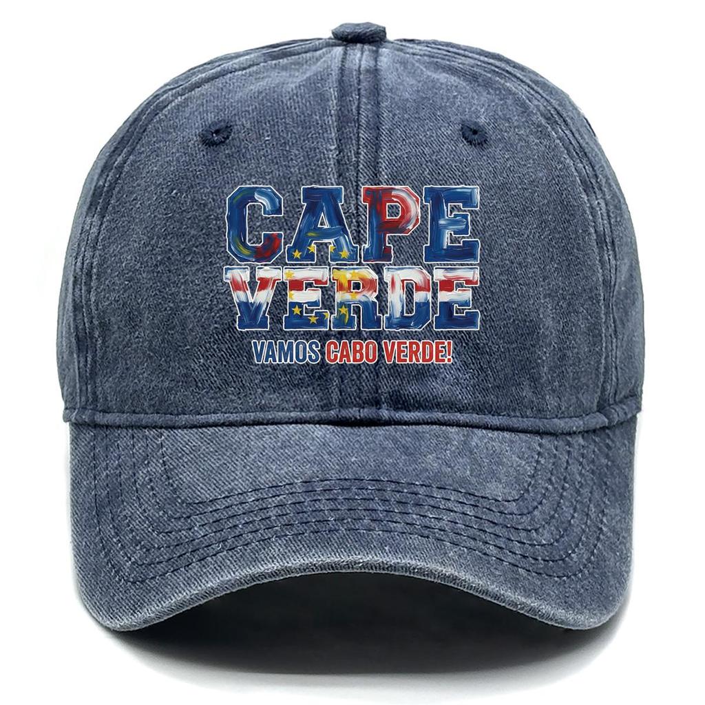 "CAPE VERDE" "VAMOS CABO VERDE" Flag Printed Snapback Baseball Cap , Adjustable Sun Hat Headwear Lightweight Stylish Vintage Man's Cap