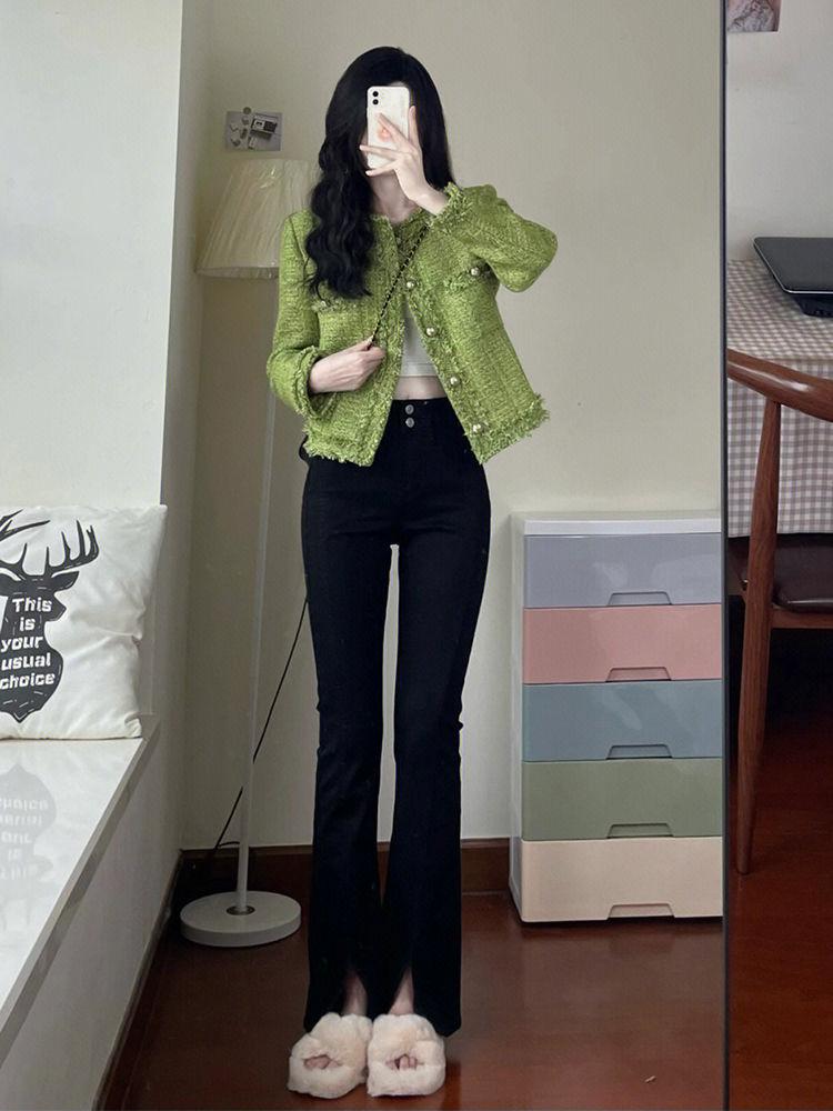 Spring 2025 Green Short Jacket | Celebrity-Inspired French Korean Style for Women