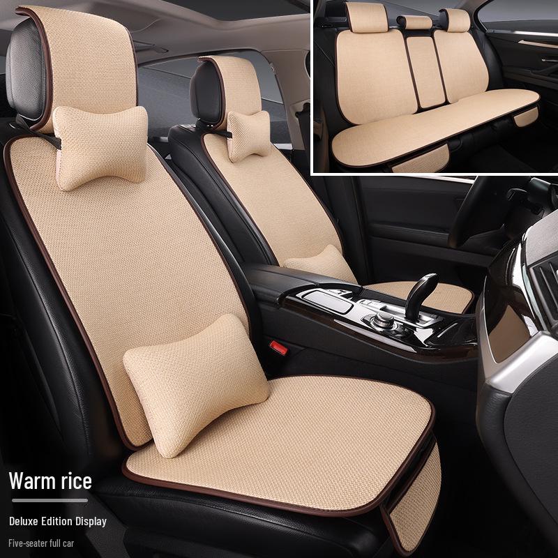 Comprehensive All-Season Linen Seat Cushion Set for Five-Seater Cars