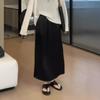 Women's Plus Size High Waist Black Midi Skirt with Lace Slit - Summer A-line Design