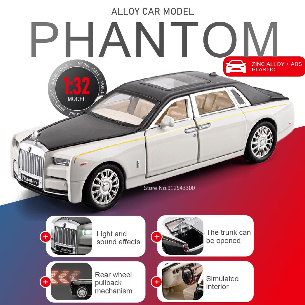 1:32 Phantom Silver Spur Model Vintage Car Toy Sound Light Doors Opened Vehicles Pull Back Cars Toys Collection of Ornaments