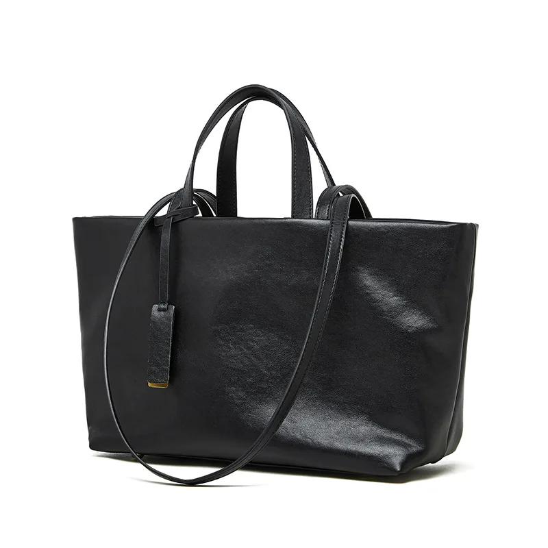 Women's Oil Wax Cowhide Genuine Leather Bag Lady Fashi Real Cowhide Bag Female Luxury Design High Capacity Commuting Handbag