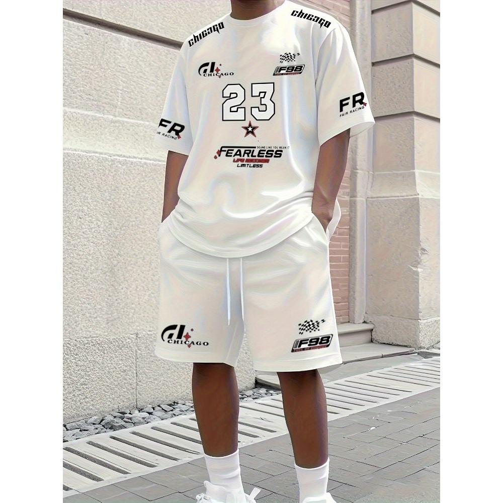 Men s Chicago 23 Casual Sports Set - White Short sleeved T-shirt and Shorts 2XS