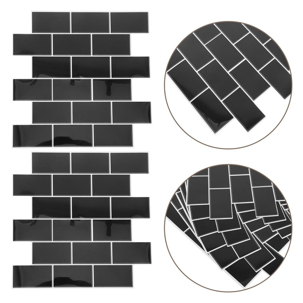 6Pcs Peel and Stick 3D Subway Tile Sticker Sheets,Black Waterproof PVC Self-Adhesive Wall Panels,Easy DIY Backsplash for Kitchen