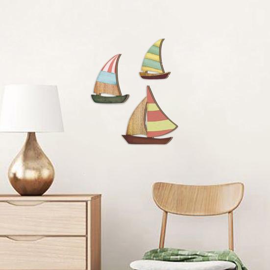 3 Pcs Wooden Sailboat Wall Art Coastal Nautical Sailboat Wall Sculpture Vintage Lake House Wall Hanging Decor for Living Room Bedroom Nursery