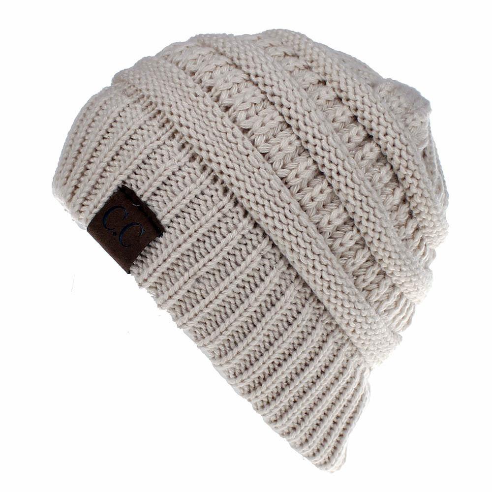Cable Knit Beanie Hat Multi-Color Messy Bun Beanie Portable Winter Hats  for Girls