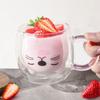 280ml Double Wall Coffee Mug Creative Pink Cat Cups Cute Glass Cup Water Milk Coffee Juice Drinks Household Cups