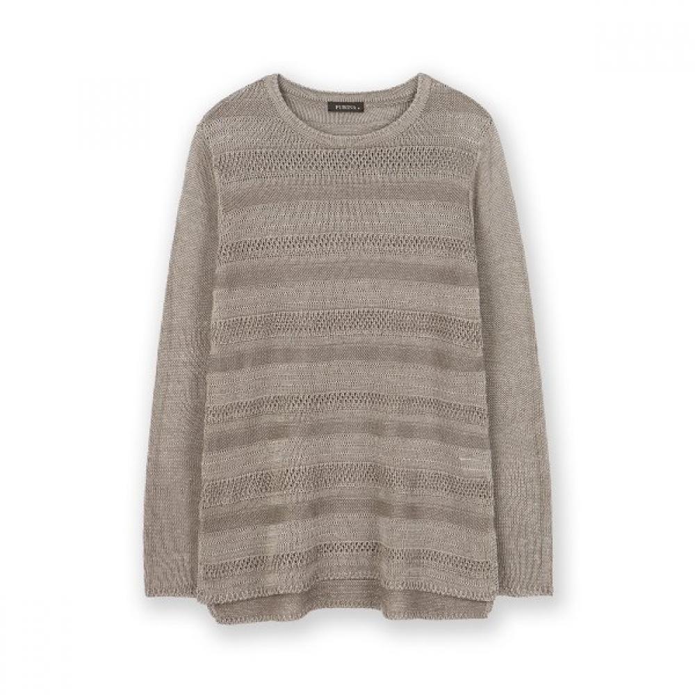Furina Cotton Blend Texture Stripe Sweater Braun/M (90)