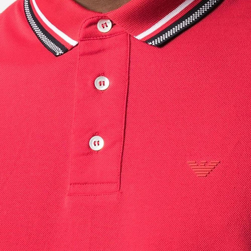 Emporio Armani Striped Trim Short Sleeve Polo Shirt Men tops Red 3K1FL8-1JTKZ-0356