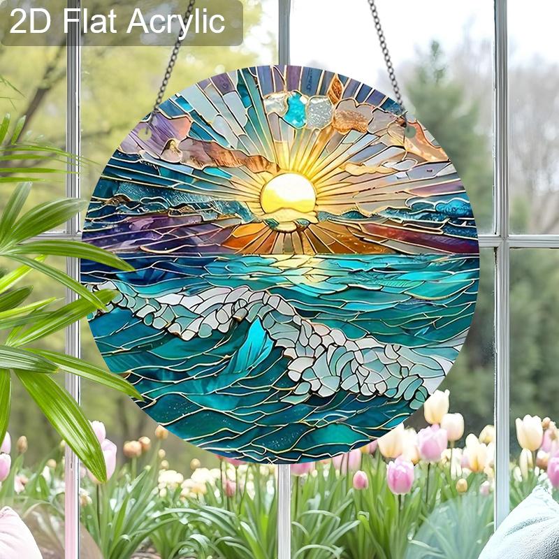 Acrylic Ocean Sunset Suncatcher Stained Glass Effect Window Hanging Ornament Nature Lover Gifts