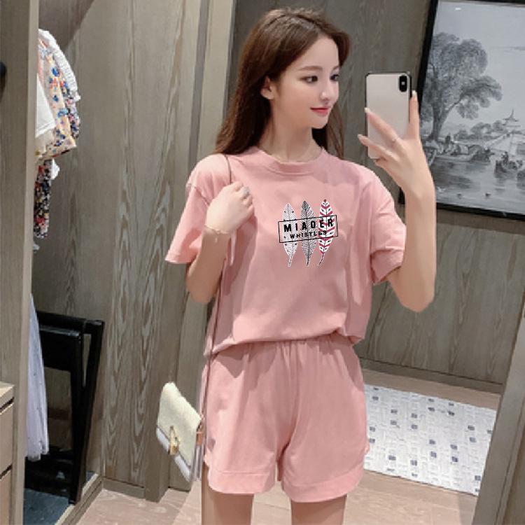 Trendy Women's Summer Two-Piece Set: Hong Kong Style Short Sleeve Top & Shorts for Relaxed Sports Leasure