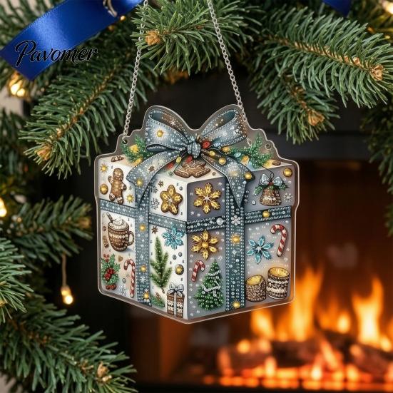 Easy to Hang Xmas Tree Ornaments Christmas Hanging Pendant with Chain, Lightweight Winter Wall Decor, Double-sided Indoor Festive Decorations Acrylic