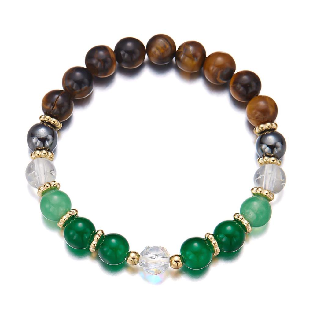 European-American Geometric Beaded Bracelet with 8mm Aventurine & Tiger Eye Stones
