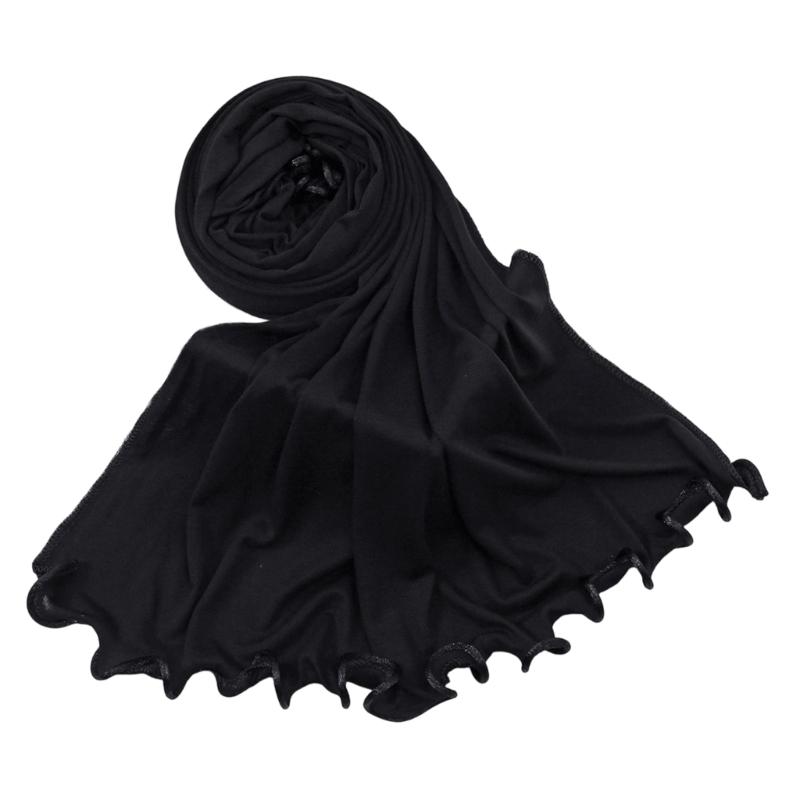 Luxurious Cotton Hijab Scarf for Women Breathable Comfortable Ruffled Trim Head Wrap Shawl Wrap for Culture Event Wear