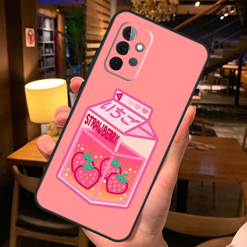 Cute Strawberry Milk Box Case For Samsung Galaxy A36 A56 A26 A16 A06 A53 A33 A13 A12 A32 A52 A55 A35 A15 A54 A34 A14