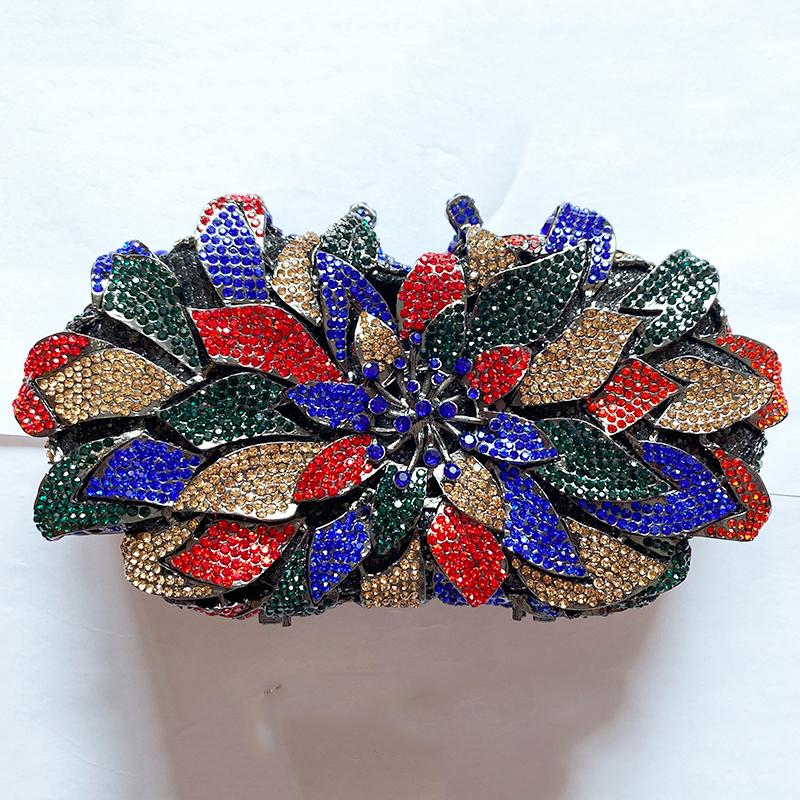 WHTUOHENG Gold/ White Clear Green Crystal Women Evening Clutch Diamond Party Purse Formal FlowerRhinestone Purses And Handbags