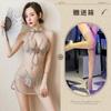 New European and American erotic underwear, sexy lace slit uniform mesh classical embroidered cheongsam set