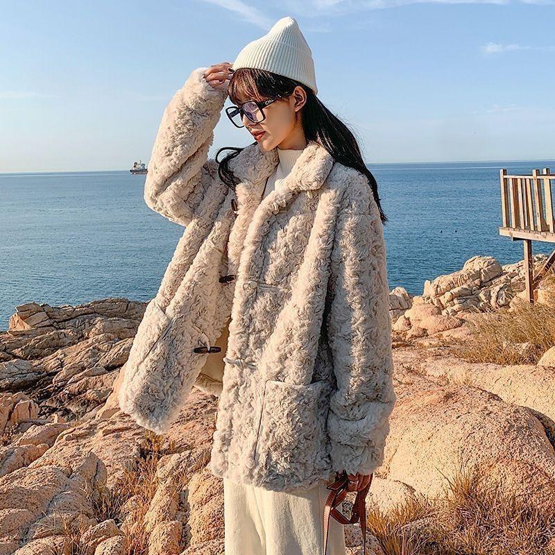 Imitation Fur New Light Fashion Integrated Medium and Long Coat Imitation Rex Rabbit Wool Lamb Wool Coat Women
