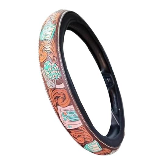 

Steering Wheel Cover Retro Western Cowboy Car Steering Wheel Cover 14.5-15 Embossed Faux C