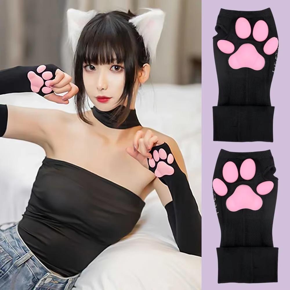 Lolita Cosplay Cat Pad Paw Sleeves 3D Silicone Arm Sleeves Cute Arm Guard for Girls and Ladies