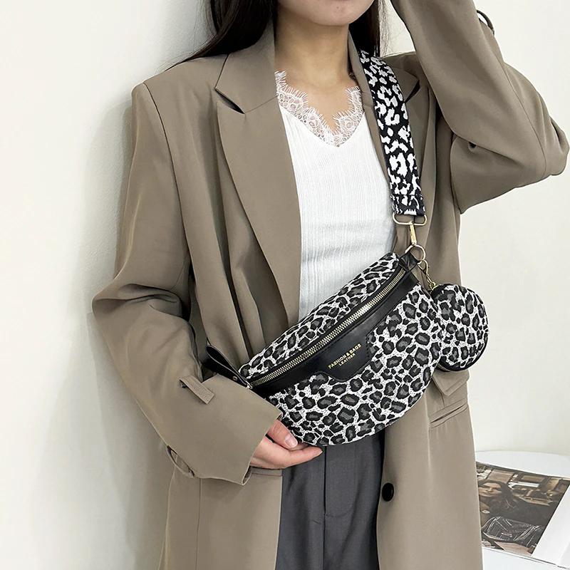 Yogodlns Retro Leopard Print Shoulder Crossbody Bag Casual Chest Pack Coin Purse New PU Women Fanny Pack Fashion Lady Phone Waist Bag