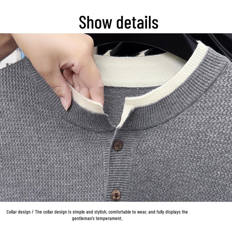 Men's Fashionable Thick Knit Sweater - 2025 Autumn/Winter Two-Piece Look, Round Neck, Youth Style.