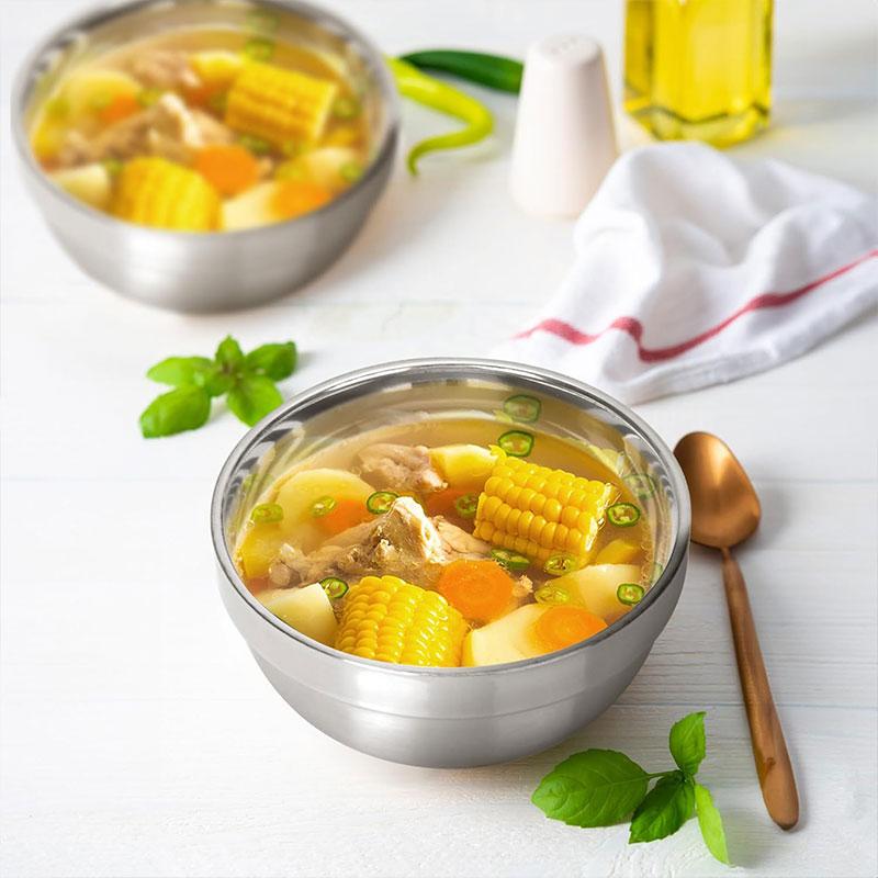 2/4 Paquetes de Tazones de Acero Inoxidable de Doble Pared Aislados para Sopa Servidor Metálico para Plato de Arroz Apto para Lavavajillas Servidor Metálico