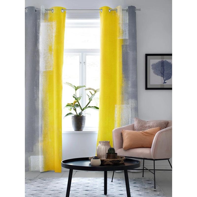 Perdele cu textura de arta abstracta galben gri pentru dormitor, bucatarie, ferestre, tratamente, perdele pentru sufragerie