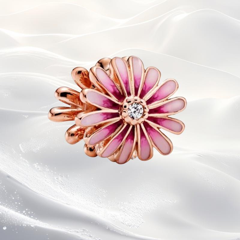 Cherry Blossom Flower Clip Charm Beads Dangle Fit Original Snake Silver Bracelet Necklace Bead For Diy Jewelry Women Gift