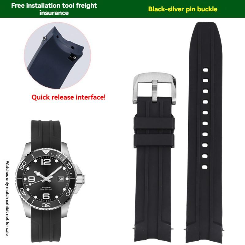 Für Longines Kangkas Fluorkautschuk-Armband L3.742 781 782 Schwarz Blau Serie Schnellwechsel Wasserdichtes Uhrenarmband mit Armband