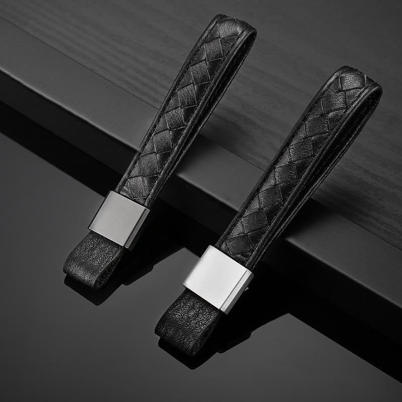 

Автомобильный брелок из натуральной кожи для мужчин и женщин - Высококачественная плетеная веревка из коровьей кожи с пряжкой Platinum Gray with Leather Buckle