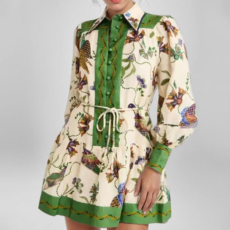 

Весенне-осенние элегантные платья для вечеринок с мультяшным принтом для женщин, модное платье-мини женское повседневное облегающее платье с отложным воротником, длинным рукавом и поясом 3XL