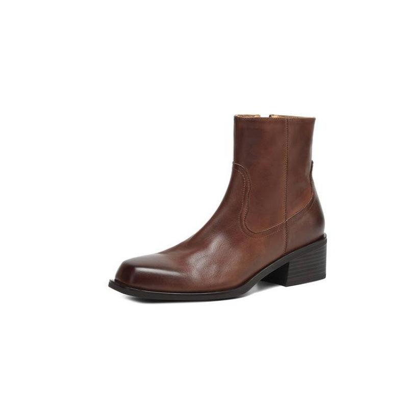 Autumn and winter women's leather boots genuine leather large size women's boots medium heel versatile round head Martin boots new cowhide m