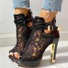 Fashion Comemore Floral Lace Hollow High Heel Sandals Mesh Zip Pumps Ladies Sexy Shoes Peep Toe Casual Women's Sandals Summer Sandalias