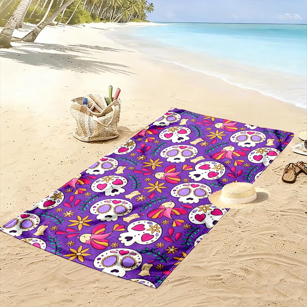 Buntes Schädel- und Blumenmuster-Design Strandtuch schnelltrocknend für Reisen Outdoor-Sportarten Joggen Strand und Schwimmen