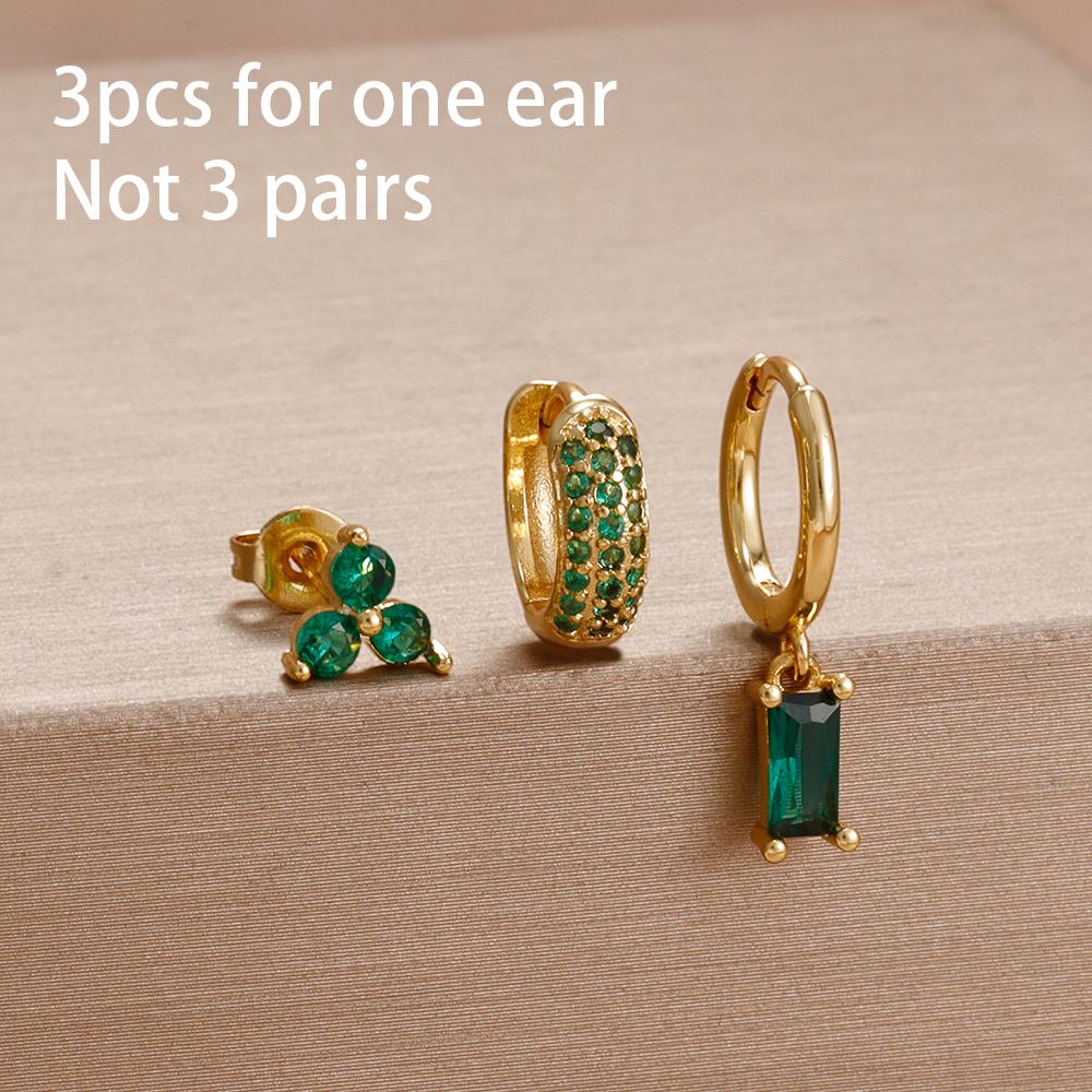 3PCS Simple Fashion Blue Flower Drop Earrings Set For Women Girl 18K Gold-Plated Zirconia Star Sun Stud Earring Piercing Jewelry