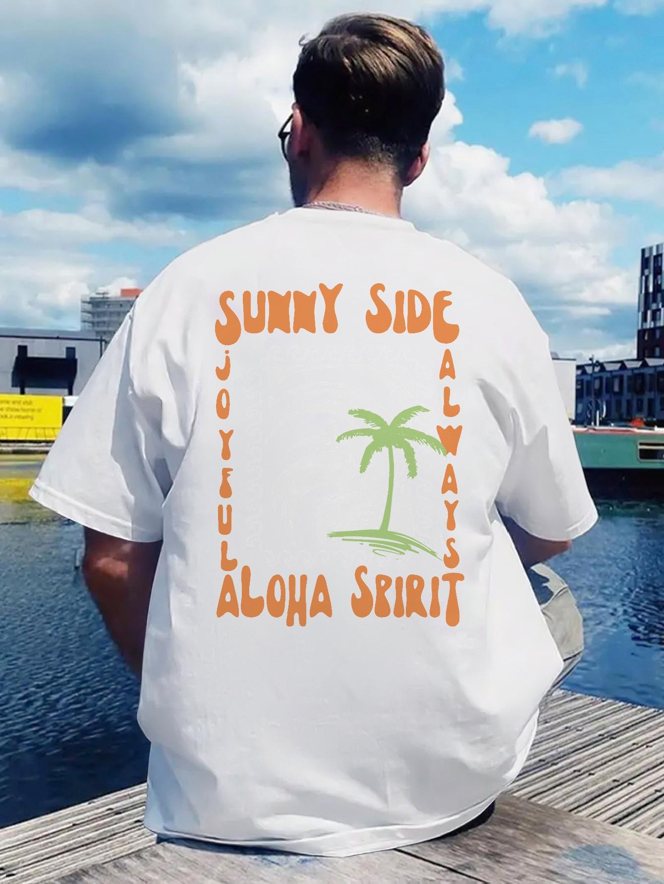 Tropical Back Print T-shirt - Beach Vacation Shirt with Palm Tree design - Lightweight Quick-Dry Polyester Tee for Summer XXL