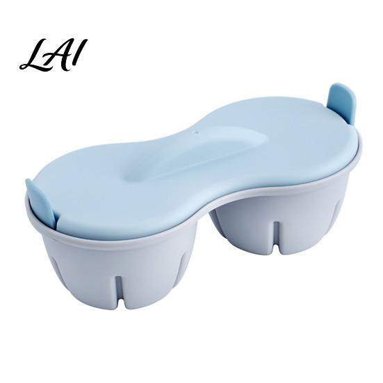 Double Egg Poacher Dual Cavity Microwave Resistant Plastic Heat with Lid Non-stick Poaching Cup Hole Steamer Compact Cooker Quick Breakfast Tool
